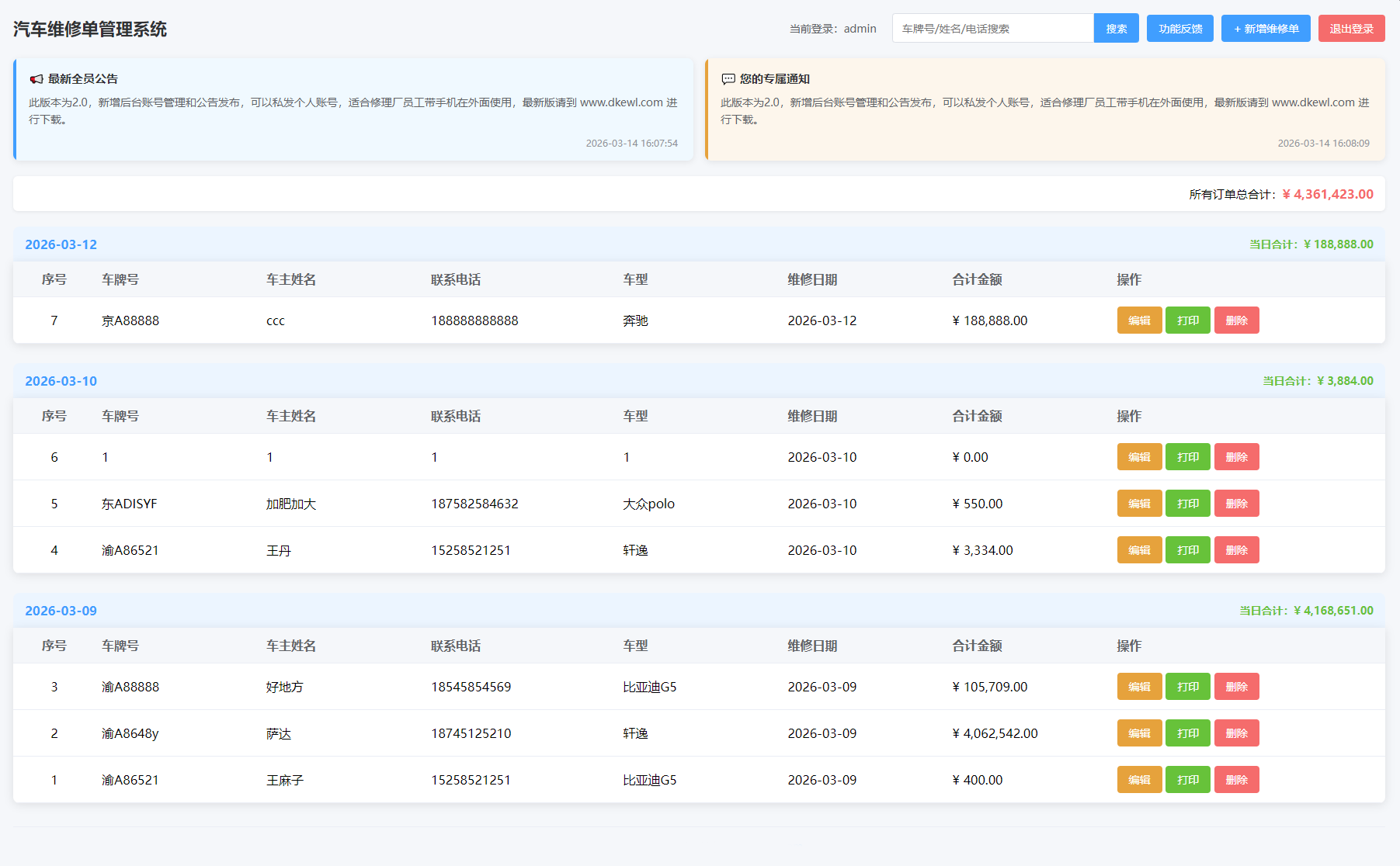汽修单管理系统源码 中小门店轻量运营工具 全流程闭环管理